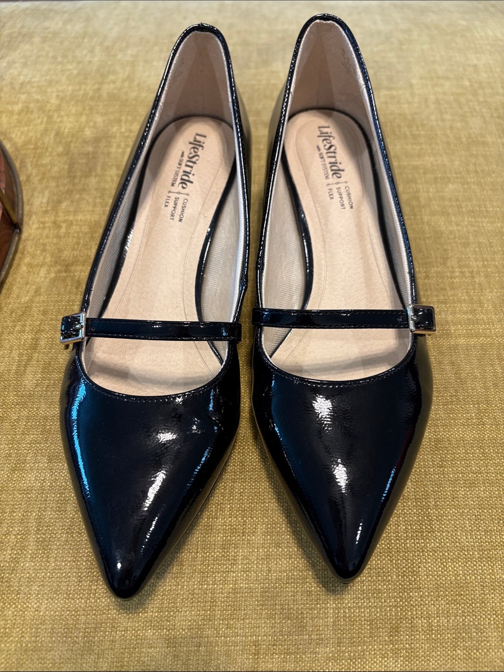 Life Stride Black Patent Pointed Mary Jane Flats